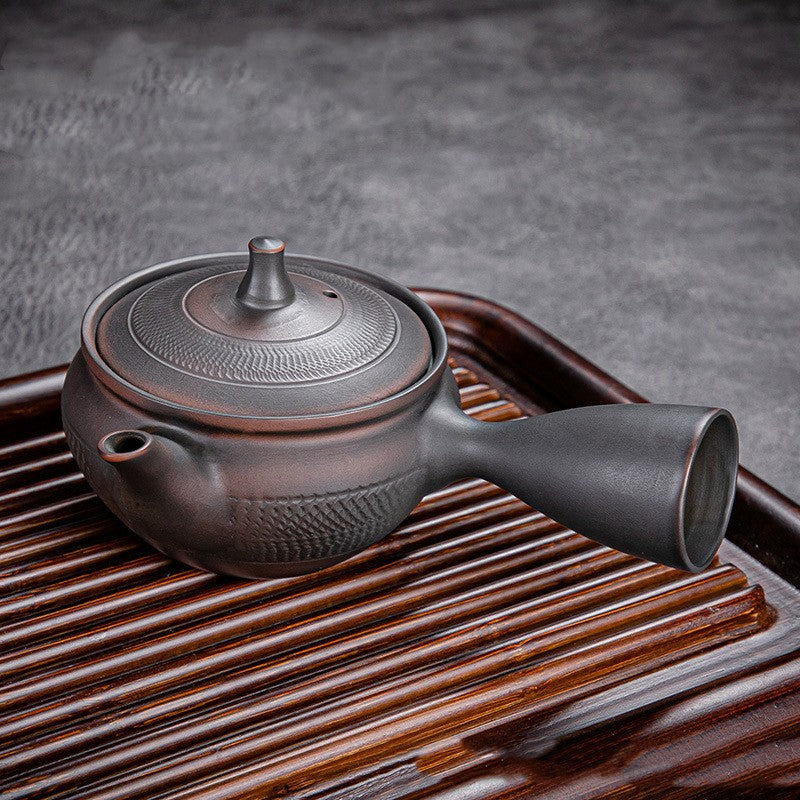 Home Living Room Side Handle Pot - Purple Pottery Teapot with High-Temperature Firing