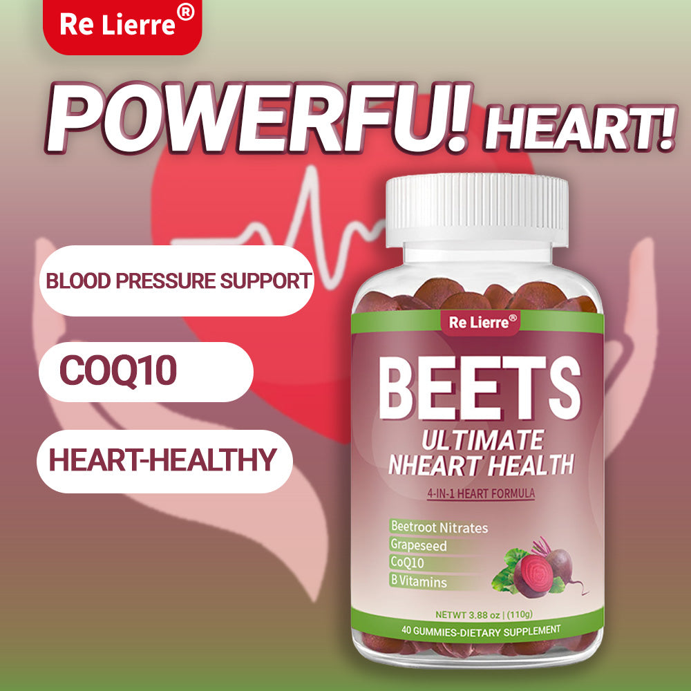 Beet Root Heart Health Gummies - 4-in-1 Formula with CoQ10 - 40 Count