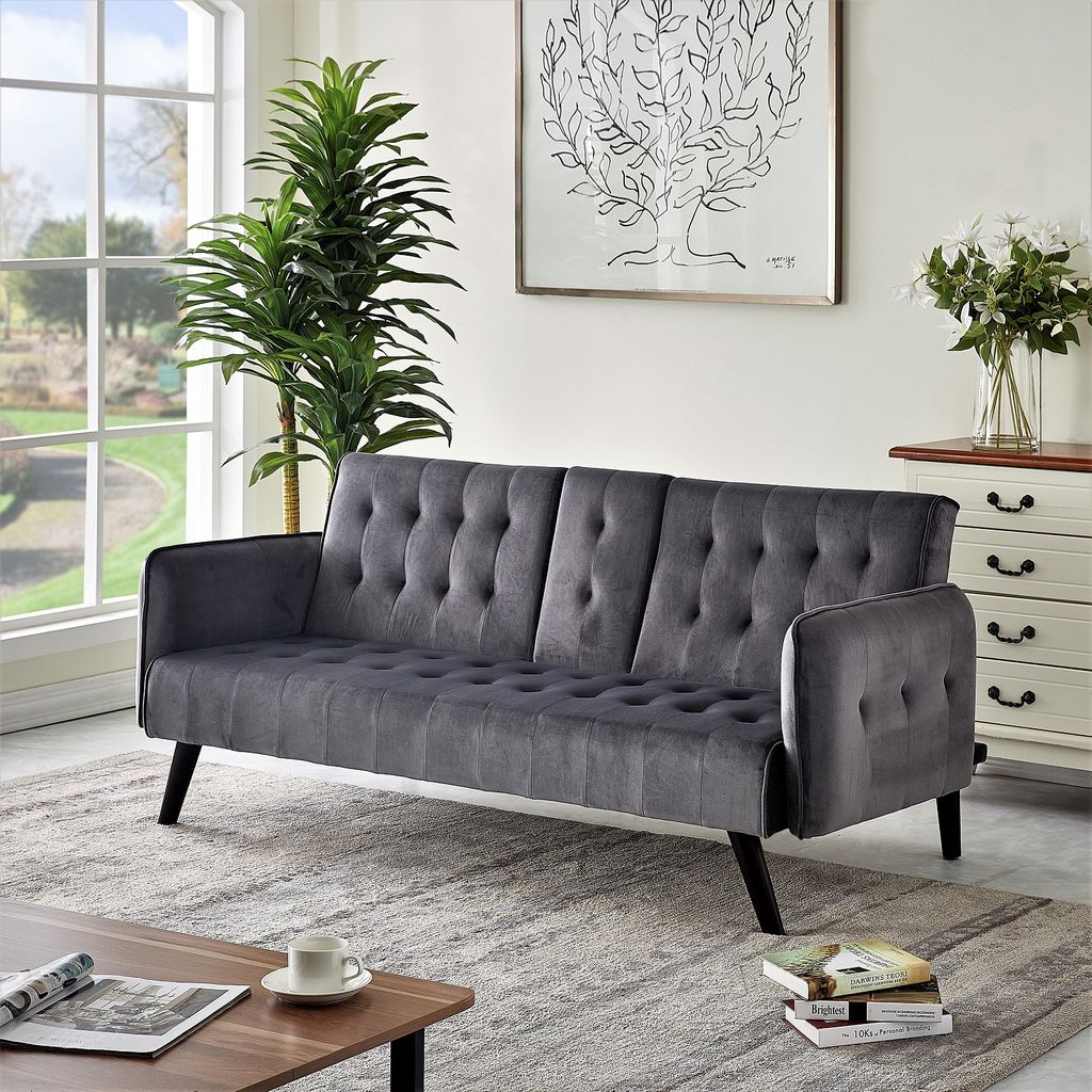 72 Velvet Convertible Sofa Bed With Cup Holders, Tufted Folding Futon