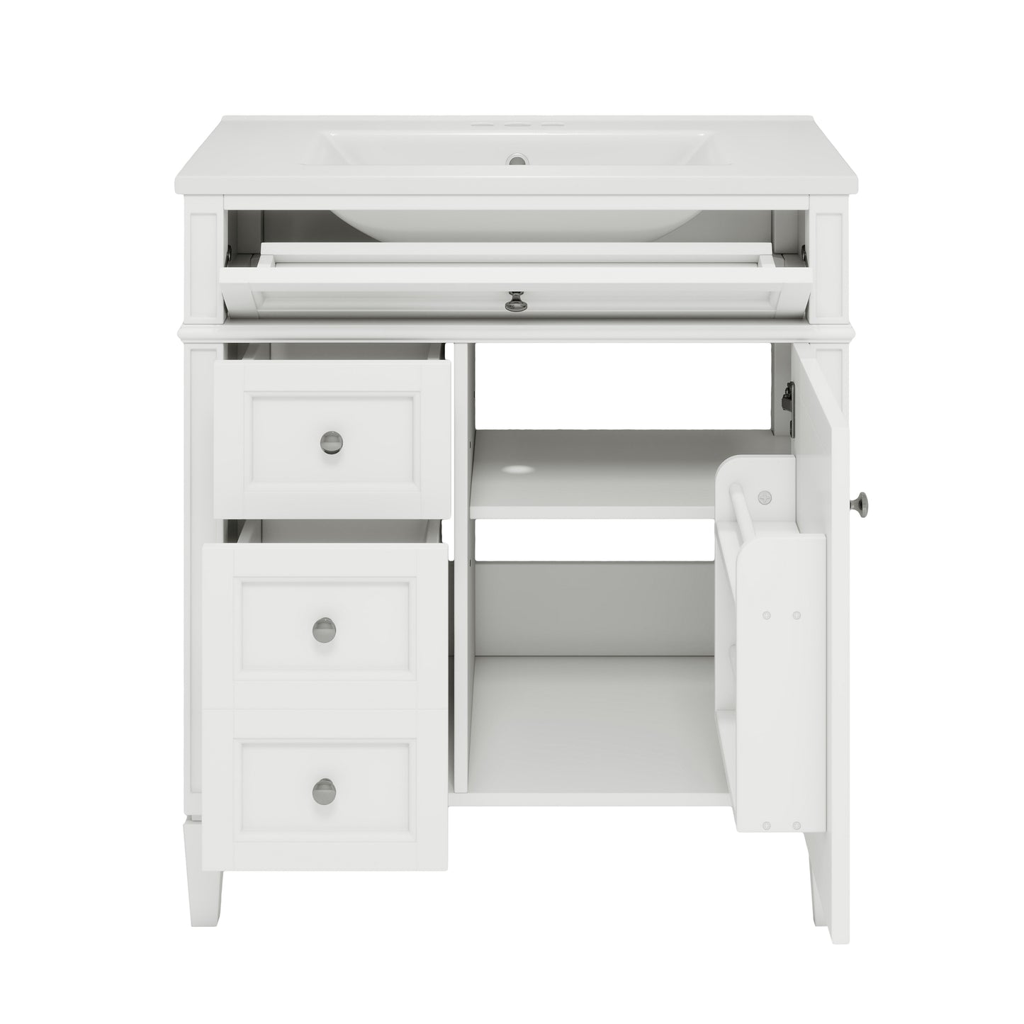 30'' Modern Bathroom Vanity with Sink & Storage - White