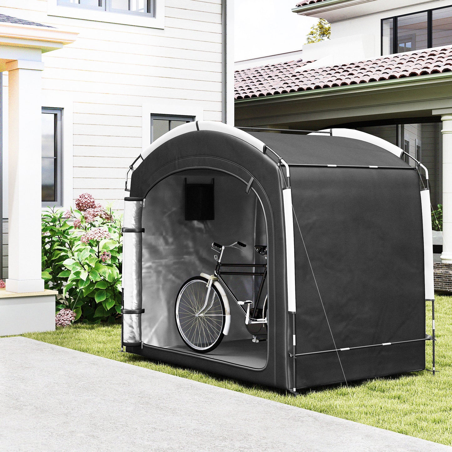 Portable Waterproof Bike Storage Tent for 3-4 Bicycles - Black