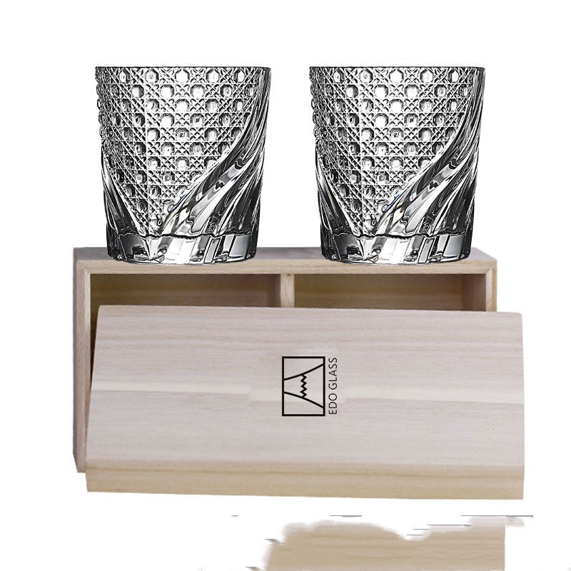 Kyoto Nitrate Traditional Pattern Whiskey Glass - Crystal Drinkware for Home Bar