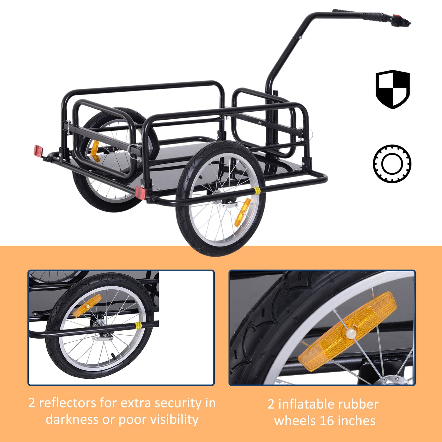 Foldable Bike Cargo Trailer Cart - 88 lbs Capacity, Black