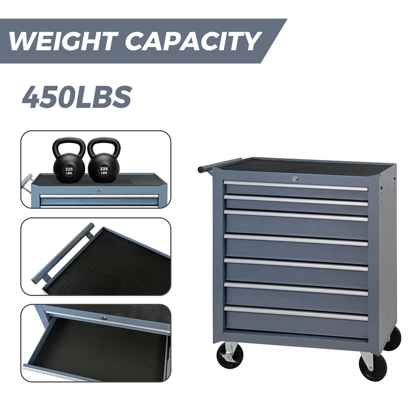 Rolling Tool Chest with 7 Drawers and Wheels - Grey