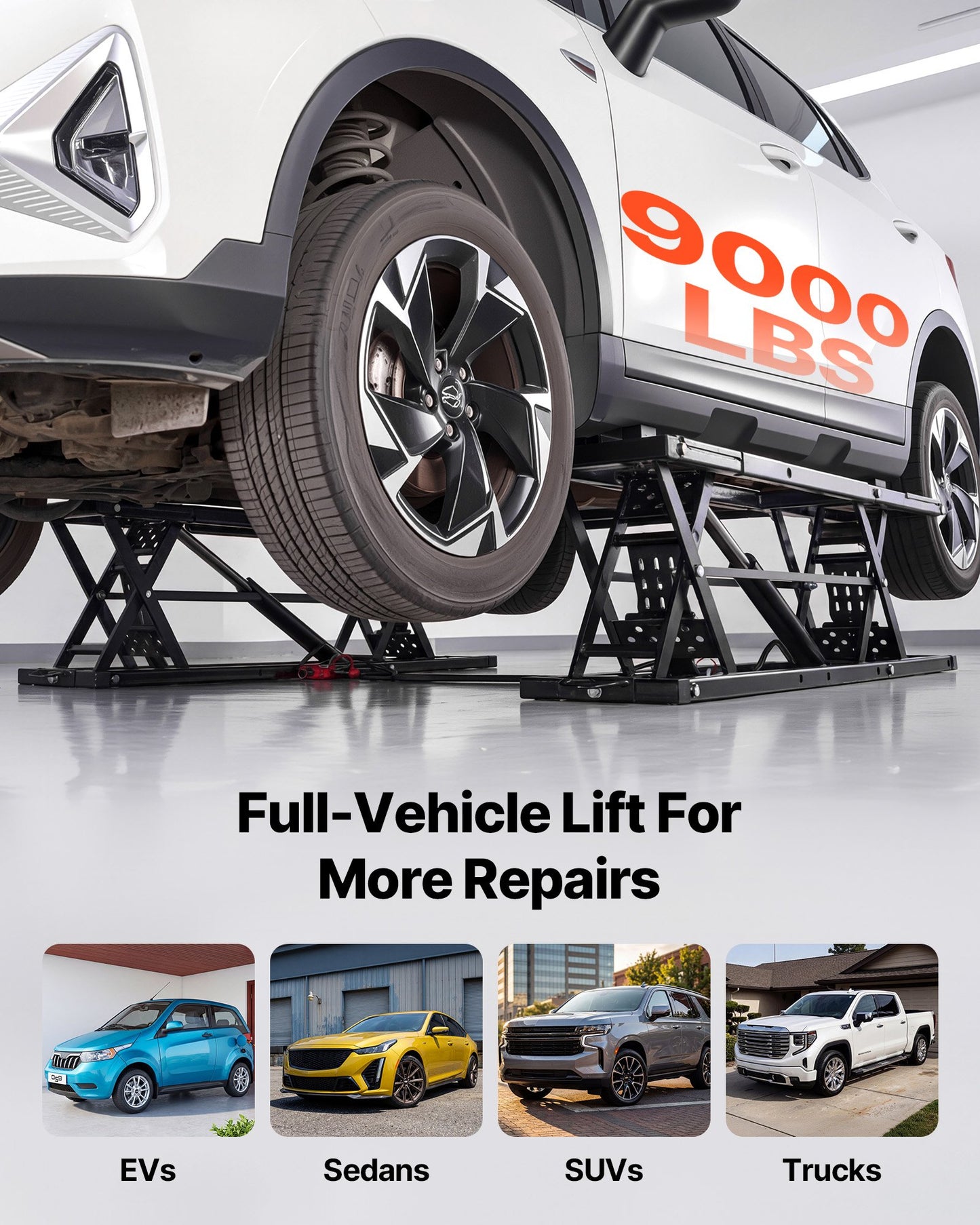 Portable Car Lift 9000 lbs Capacity - Heavy Duty Hydraulic Garage Jack with Wheels