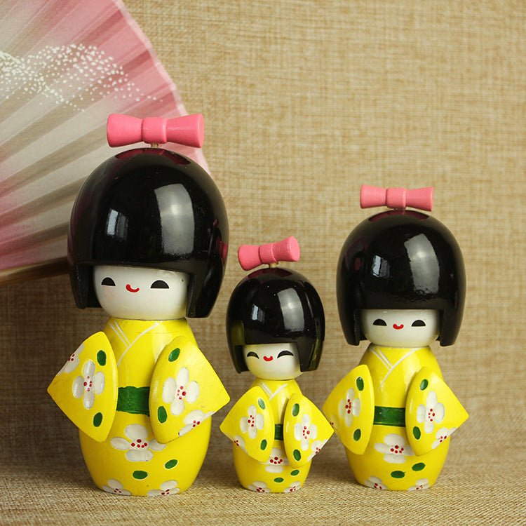 Japanese-Style Kimono Doll for Sushi Restaurant Decor - Handmade Wooden Figurine