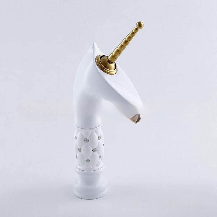 Copper Gold Horse-Head Basin Faucet with Diamond Accents - Light Luxury Bathroom Tap