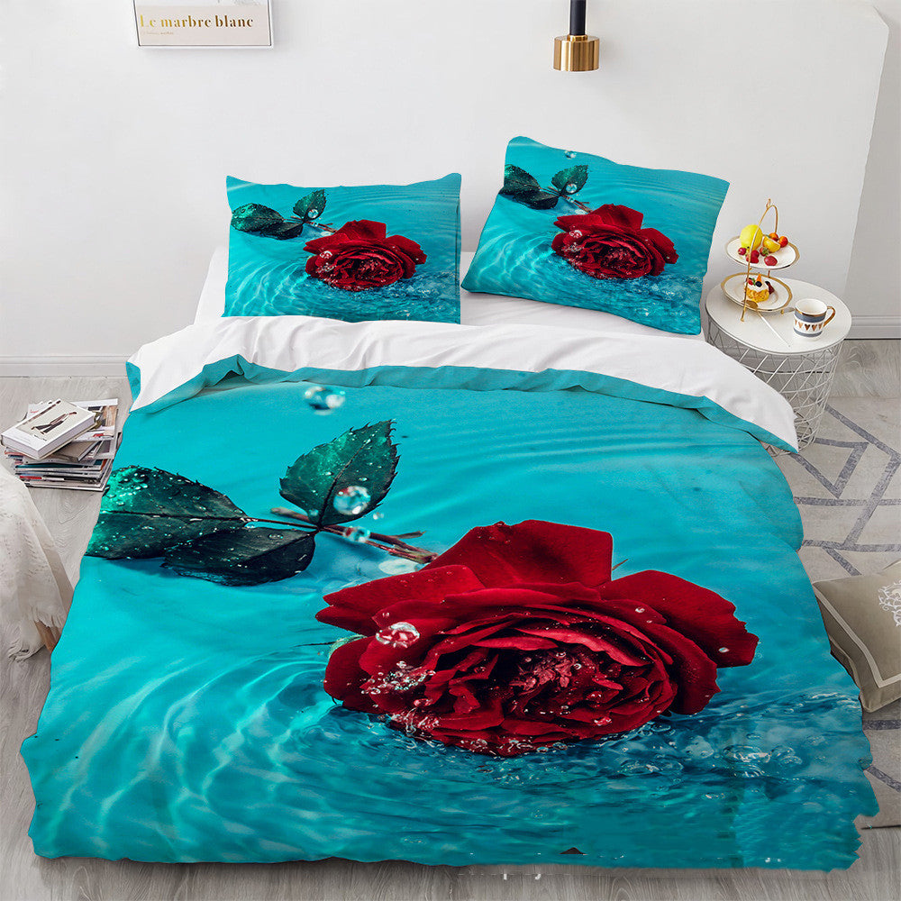 Digital Printing Rose Bedding Set - 3-Piece Home Textile for Bedroom