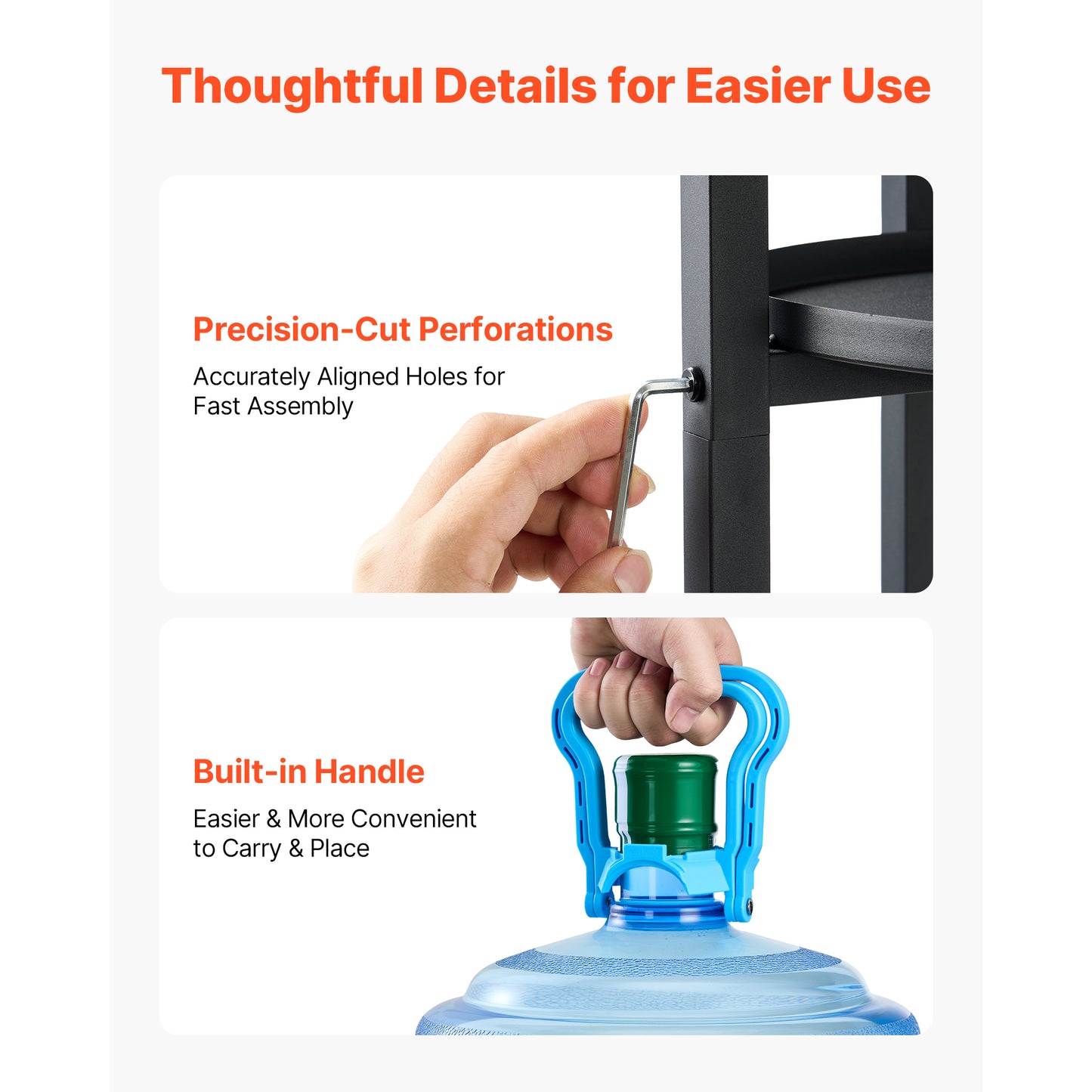 Heavy Duty Water Dispenser Stand with 2 Tiers, Detachable Shelf, Black