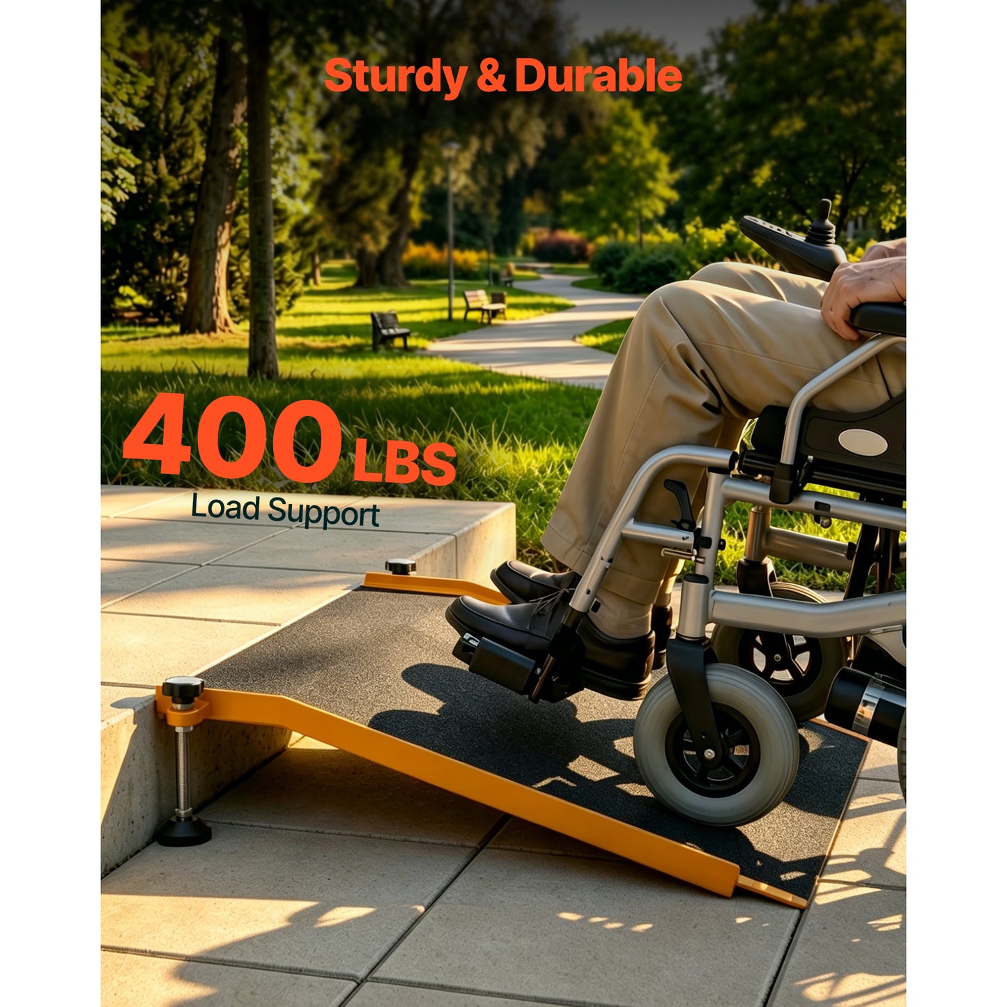 Adjustable Aluminum Wheelchair Ramp for Doorways - Non-Slip Threshold, 26.4 x 31.9 Inches, 400 Lb Capacity