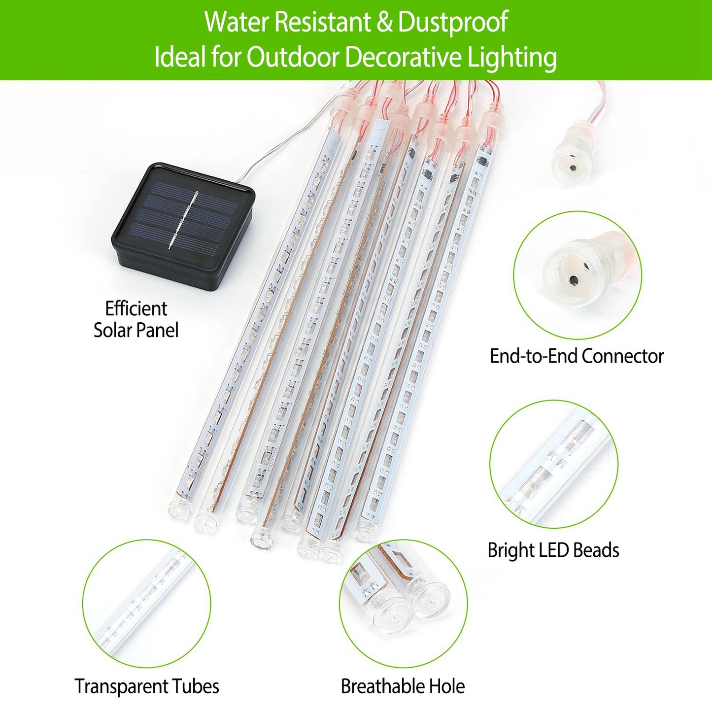 Solar Powered Meteor Shower String Lights - 9.84FT Decorative Raindrop Lights