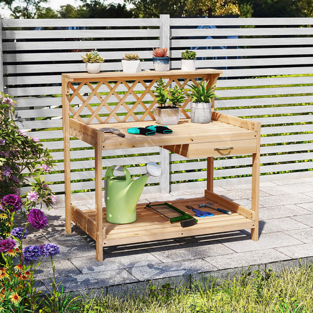 Garden Potting Bench Table Wooden Planting Workstation For Wood With