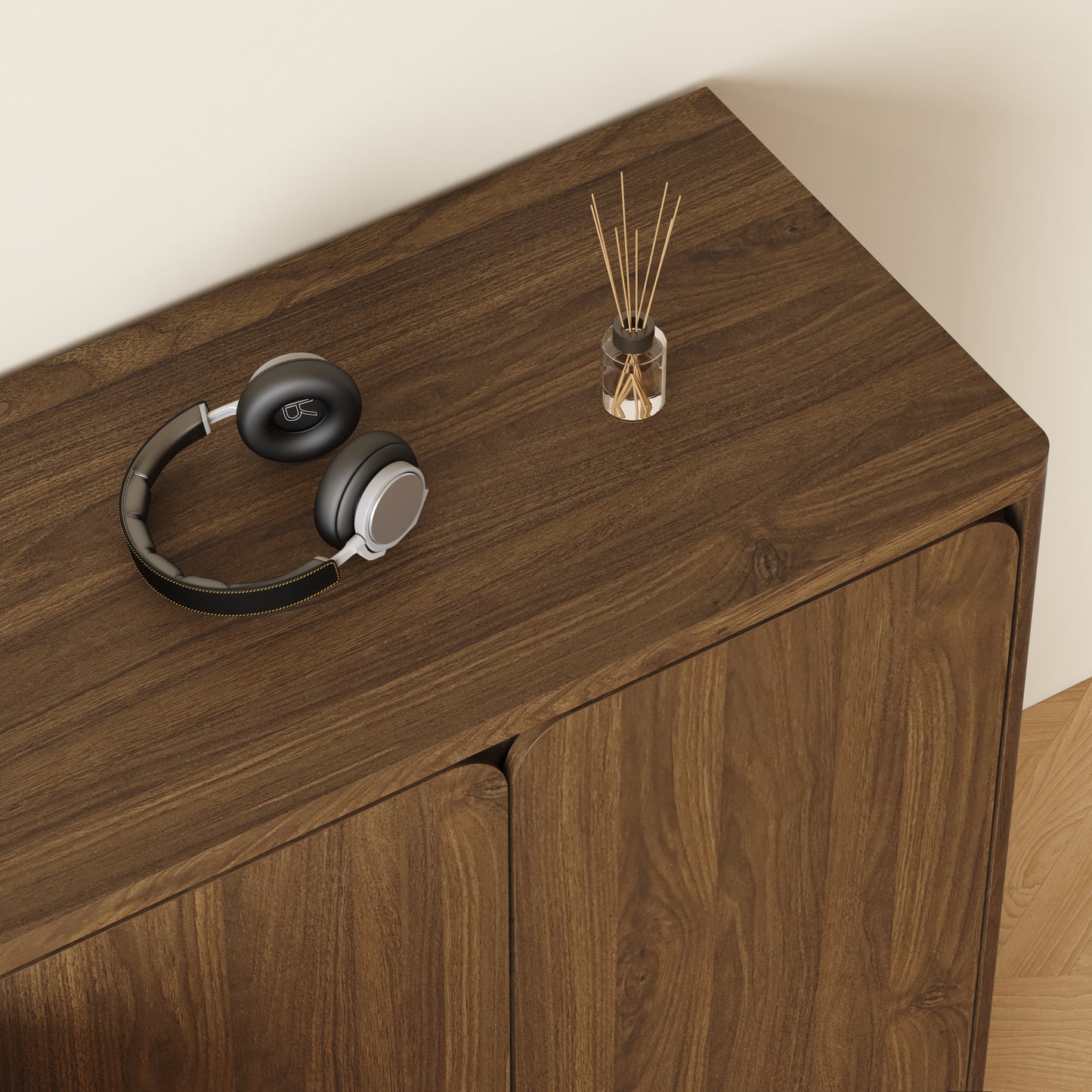 59.1" Walnut 4-Door Sideboard Buffet Cabinet with Adjustable Shelves