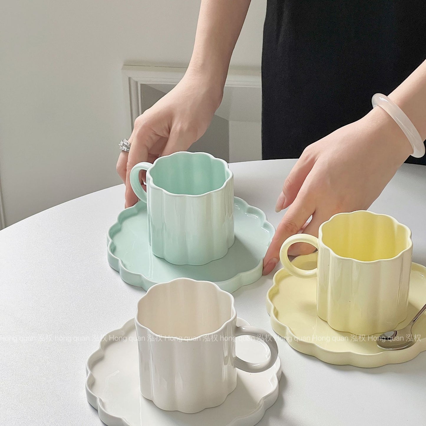 Macaron Color Series Ceramic Cup and Dish Set - Kitchen Decor