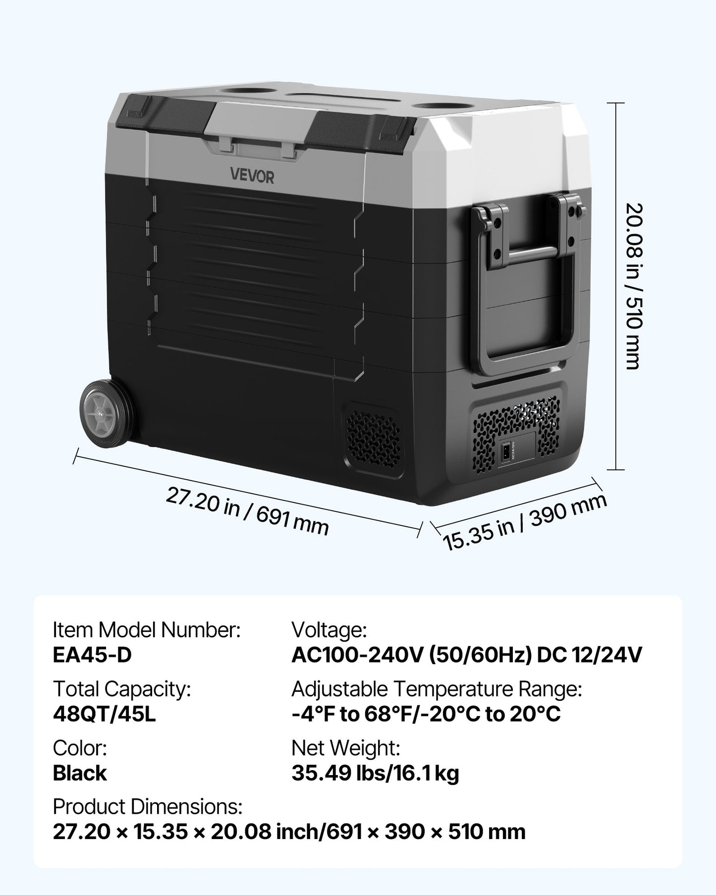 12/24V Car Refrigerator Cooler with Dual Zone, APP Control, 48QT Capacity
