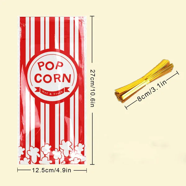 300 Pack Red and White Stripe Popcorn Bags with Twist Ties