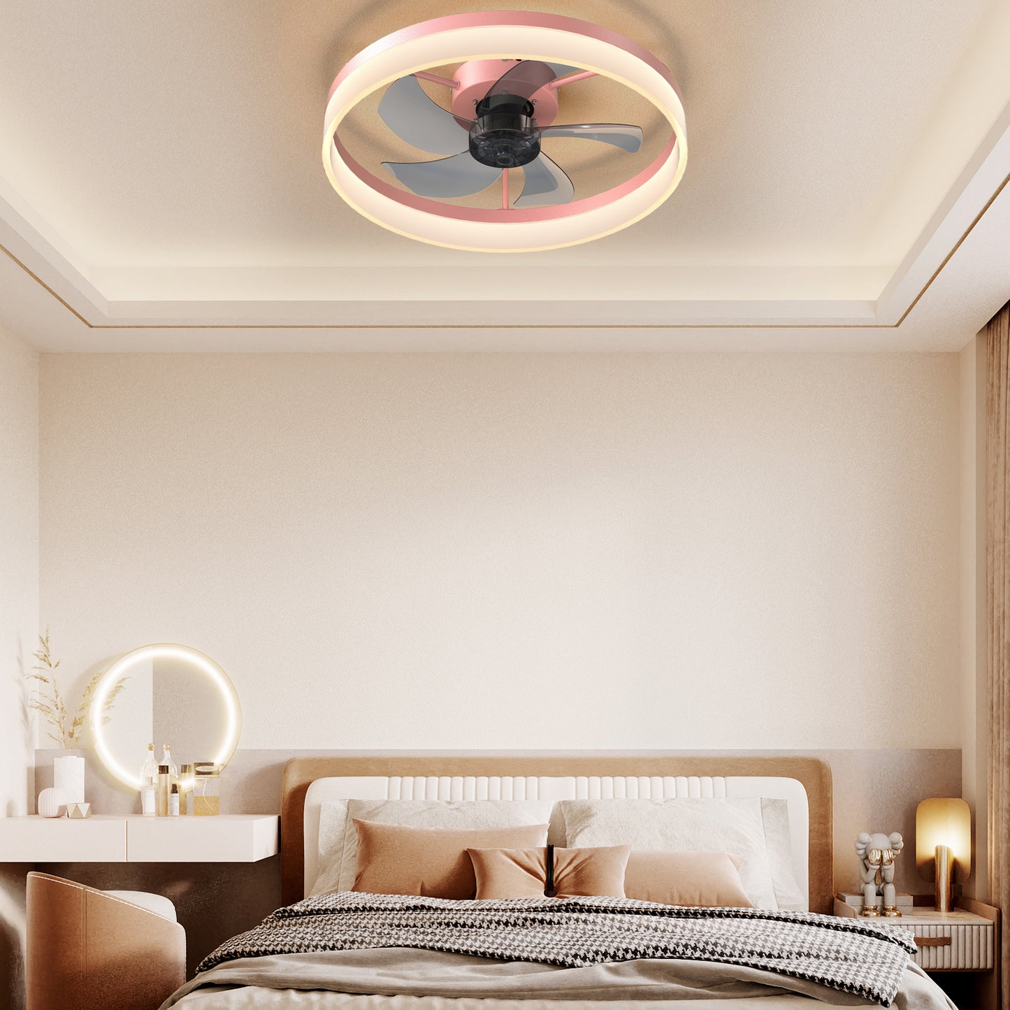 Dimmable LED Ceiling Fan with Lights - Modern Thin Design, Pink