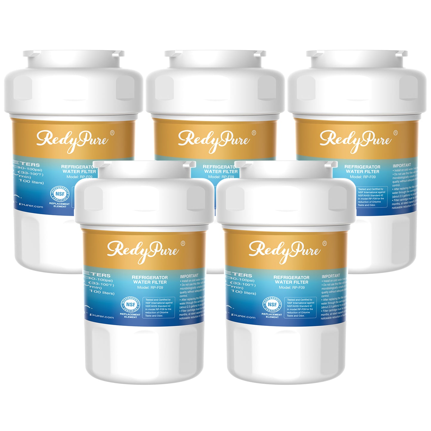 5-Pack Refrigerator Water Filter Replacement - BPA-Free, NSF Certified