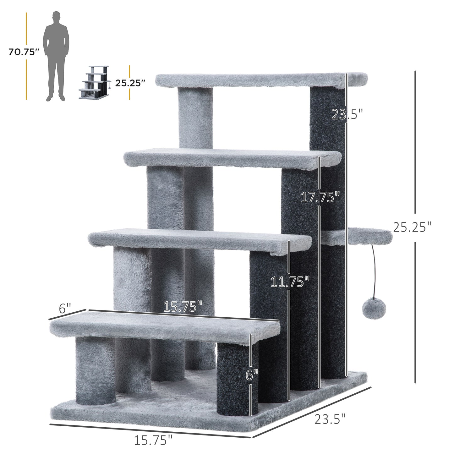 Cat Tree & Steps with Scratching Post for Indoor Outdoor Cats - Light Grey