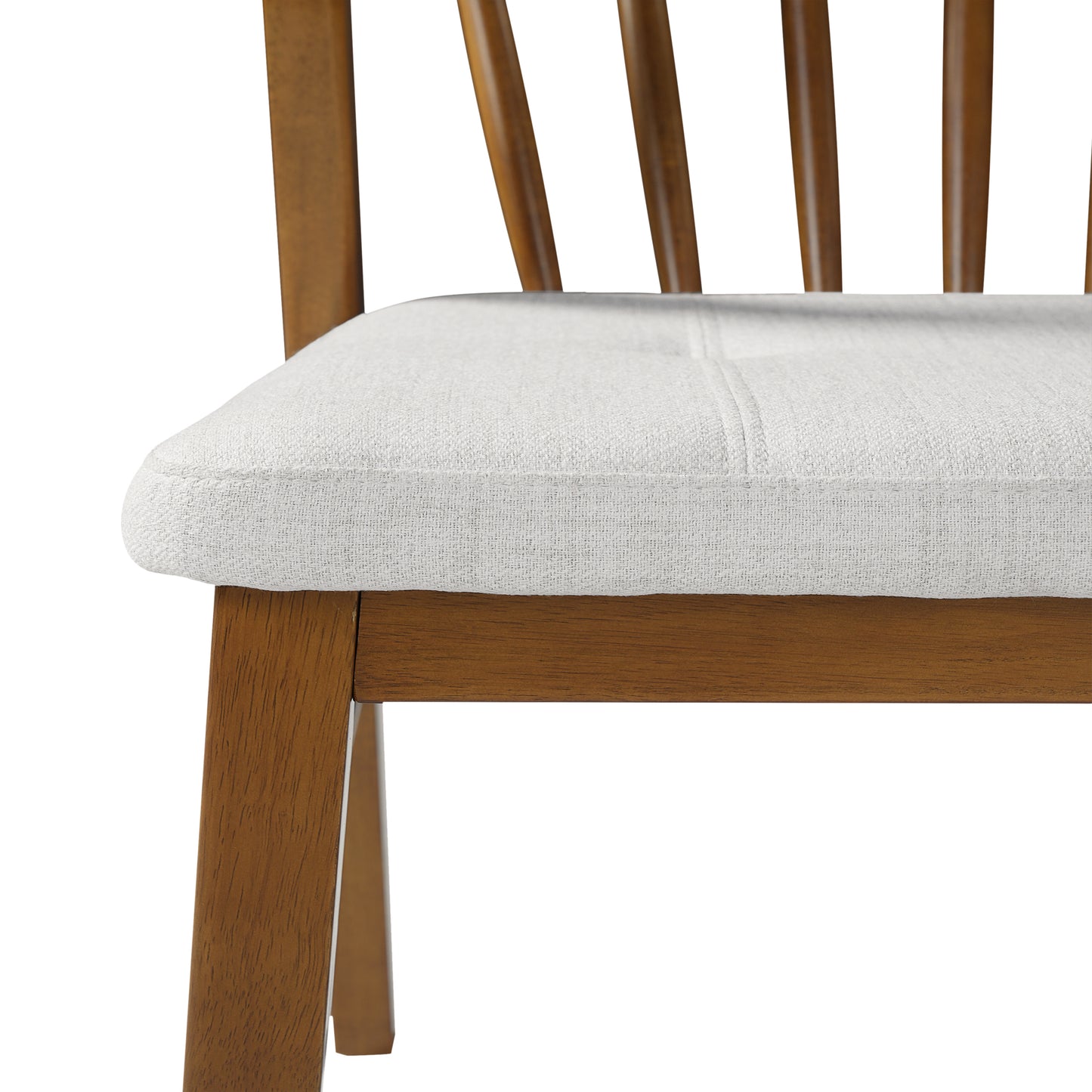 Mid-Century Modern Rubber Wood Dining Chairs - Set of 2, Walnut & Beige