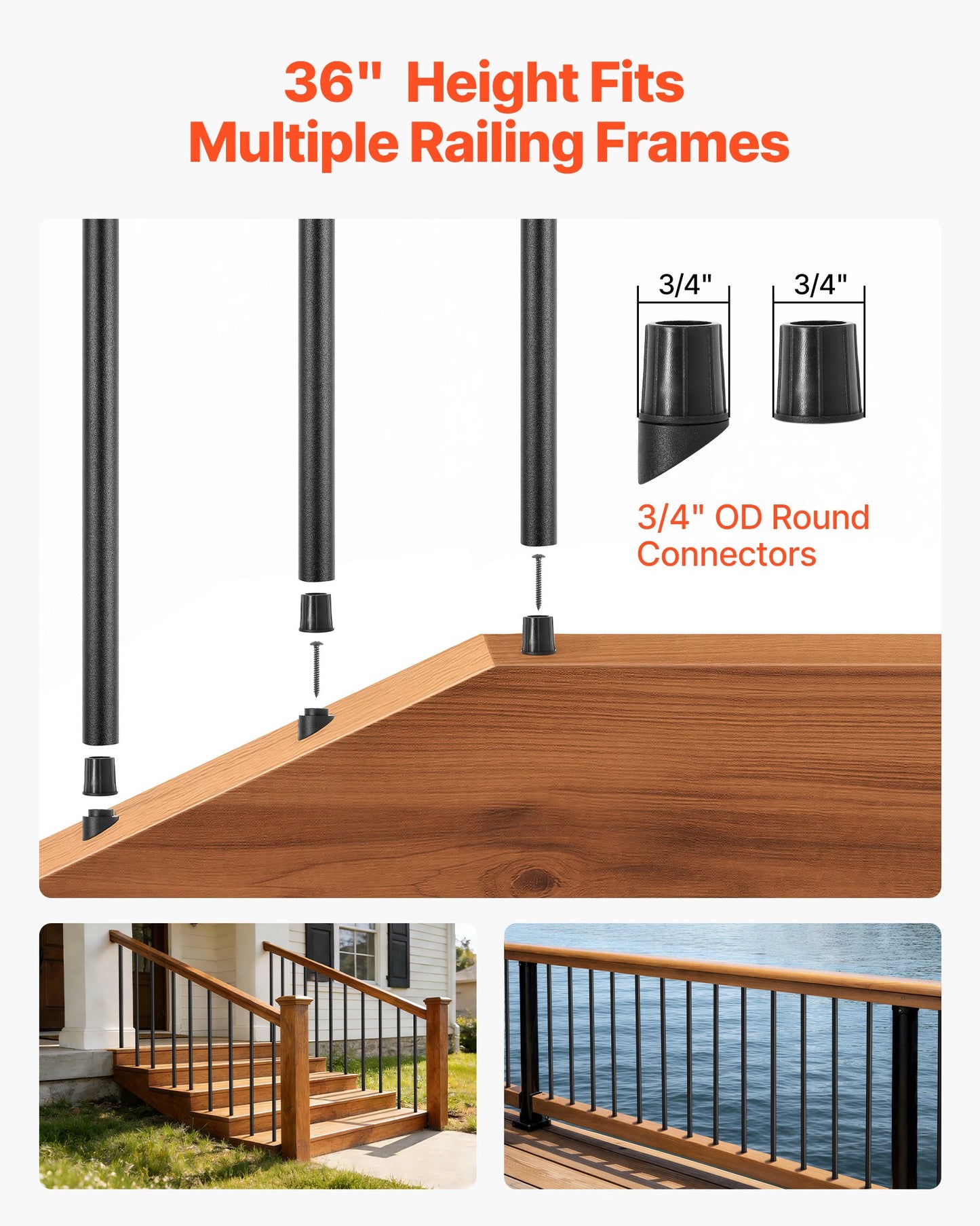 125 Pack Aluminum Deck Balusters 36 Inch Black Railing Spindles with Connectors