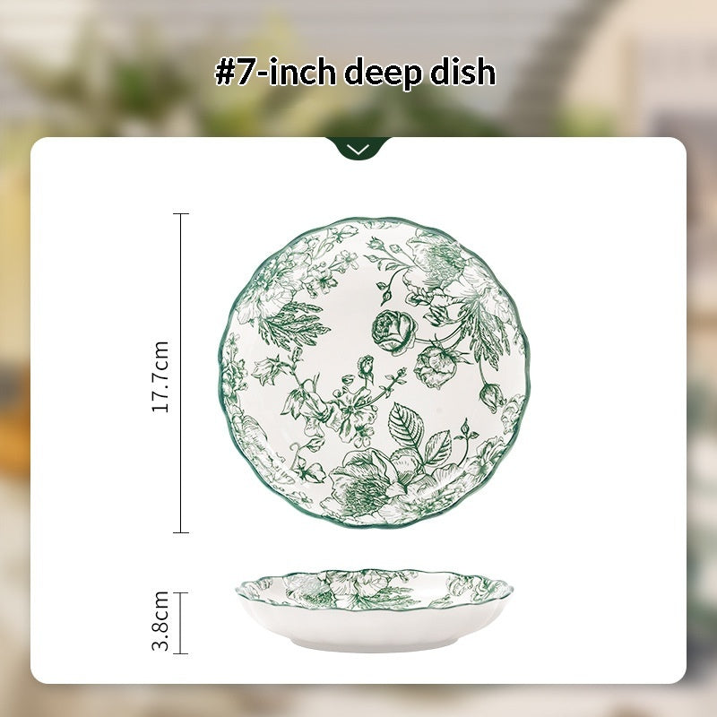 European-Style Porcelain Dinnerware Set with Rice Bowls & Plates - Rose Manor