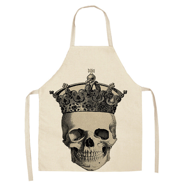 Cotton and Linen Skull Apron - Modern Kitchen Cooking Tool, 68x55cm
