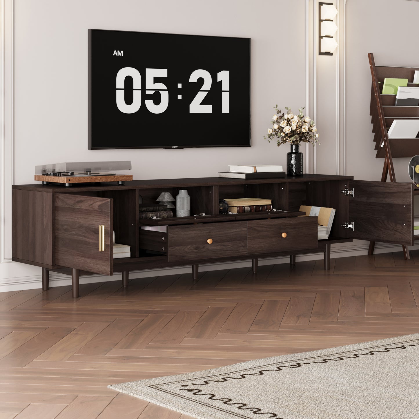 76" Modern TV Stand with Drawers for Living Room - Dark Brown