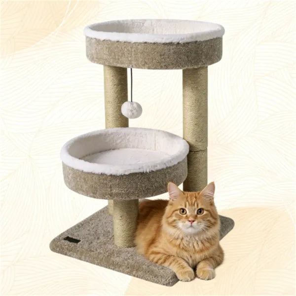 Compact Cat Tree with Plush Perches, Jute Scratching Posts & Hanging Toy Ball