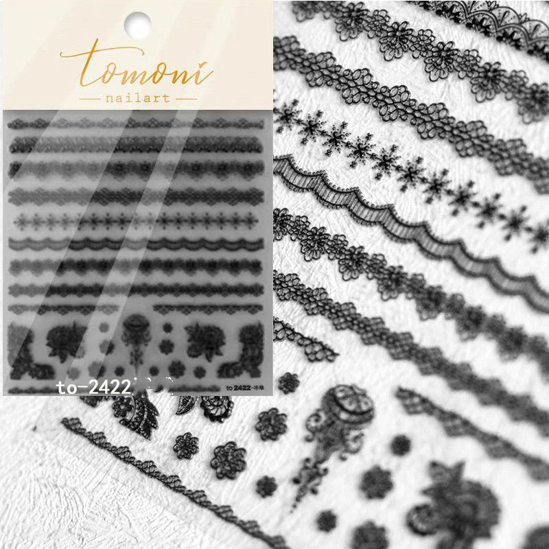 Lace Embossed Nail Stickers – Black & White Decals