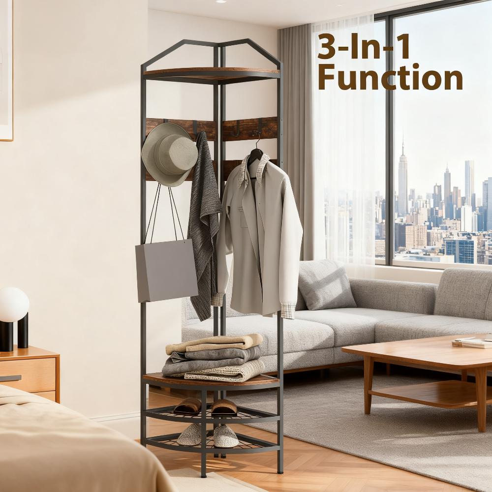 Industrial 4-Tier Coat Rack Hall Tree with Shoe Storage