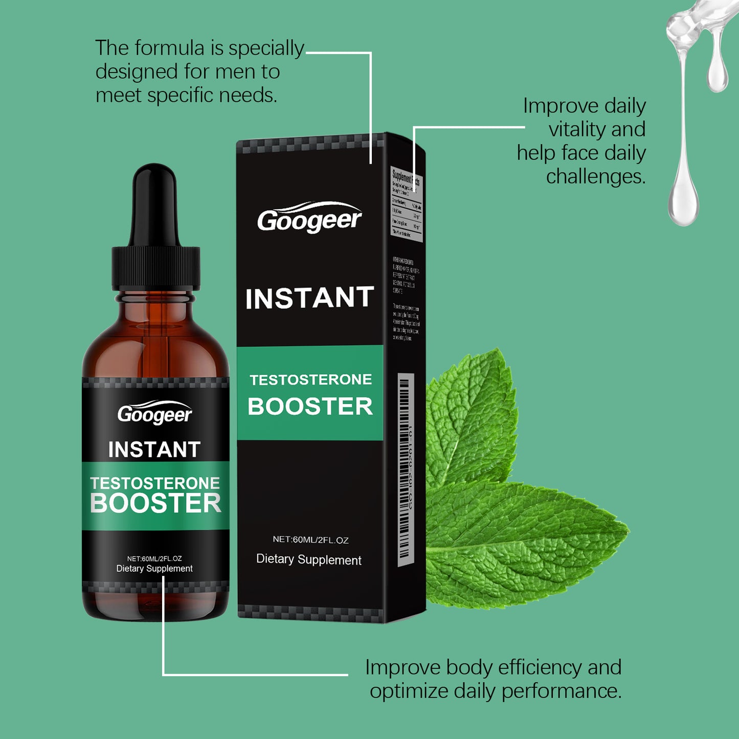 Natural Testosterone Support Drops with Shilajit & Ginseng - 60ml