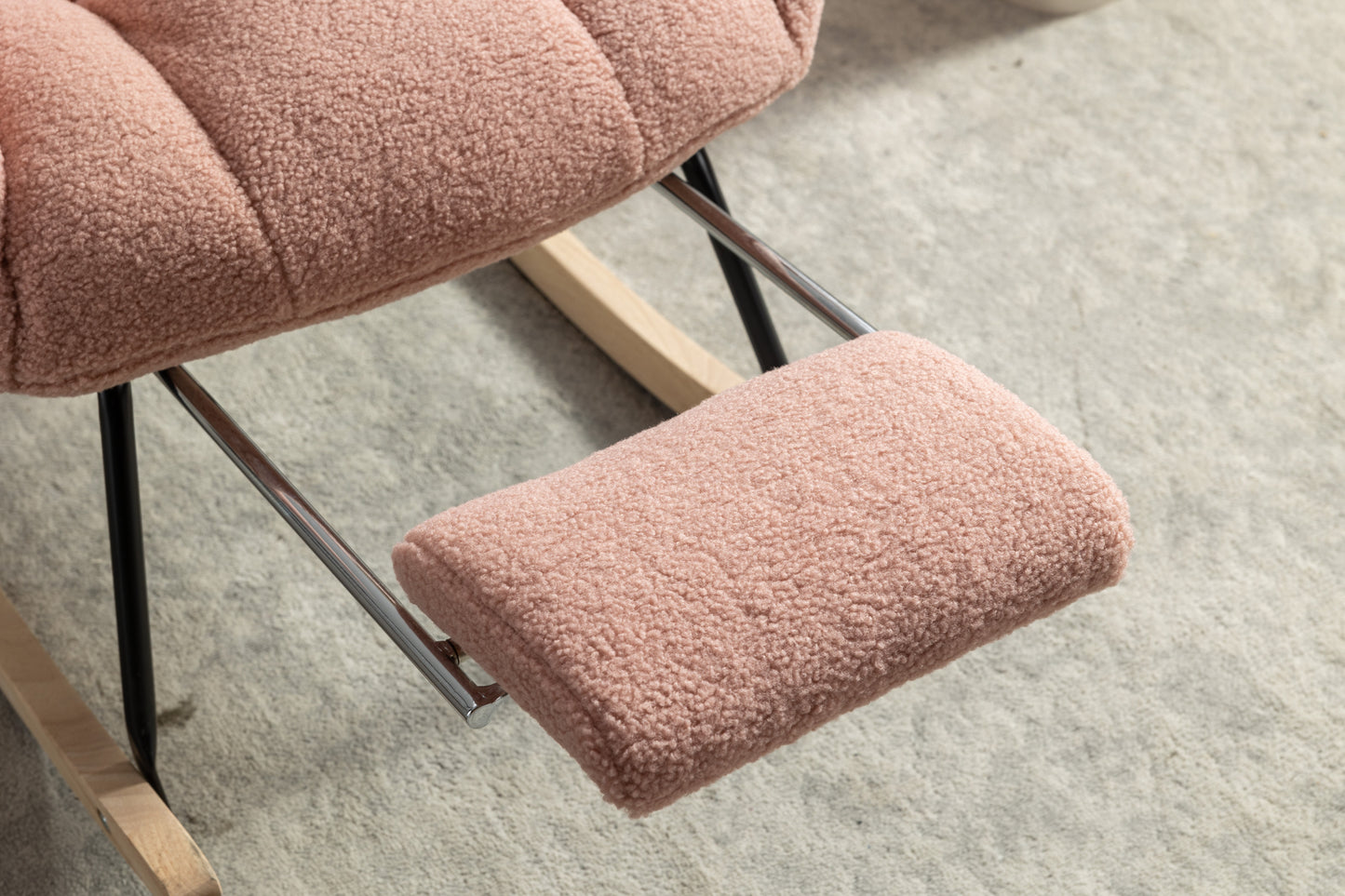 Pink Teddy Fabric Rocking Chair with Adjustable Footstool