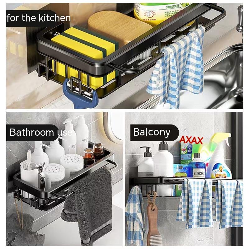 Wall-Mounted Kitchen Storage Rack Aluminum Modern Home Organizer