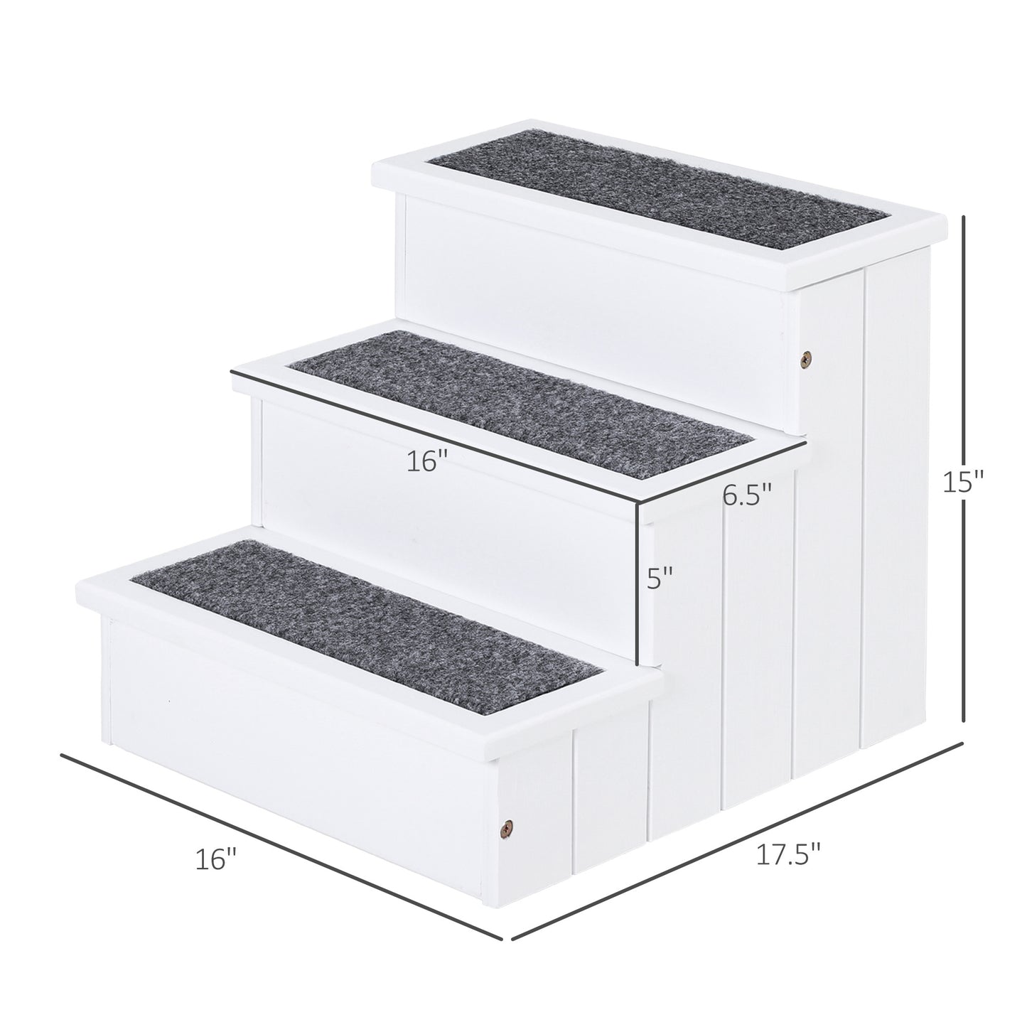 Wooden Pet Stairs with Storage - Non-Slip Carpeted Ramp for Cats & Small Dogs, White, 480x145x575mm