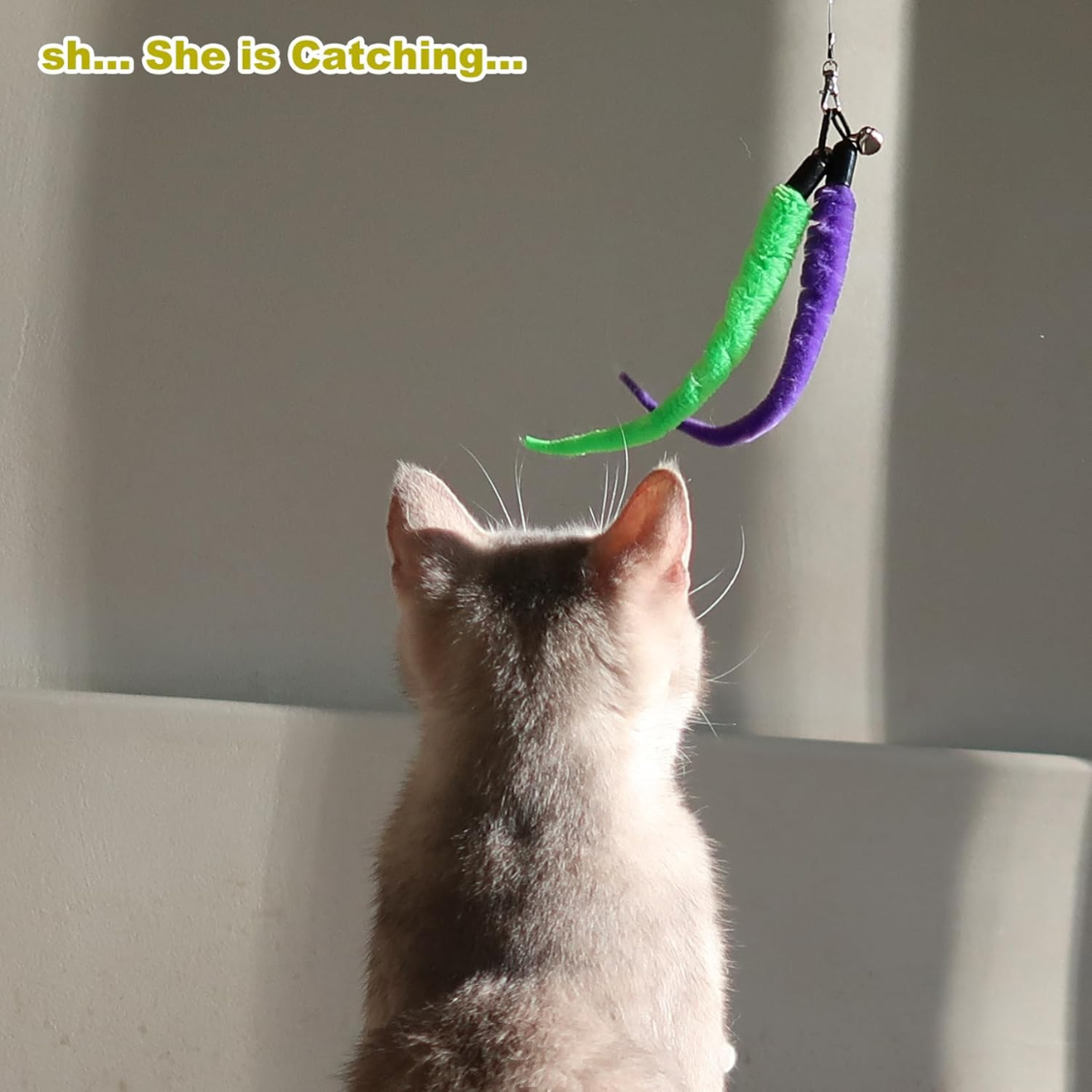 Interactive Cat Toys Set with Retractable Wand & Feather Refills - Multicolor