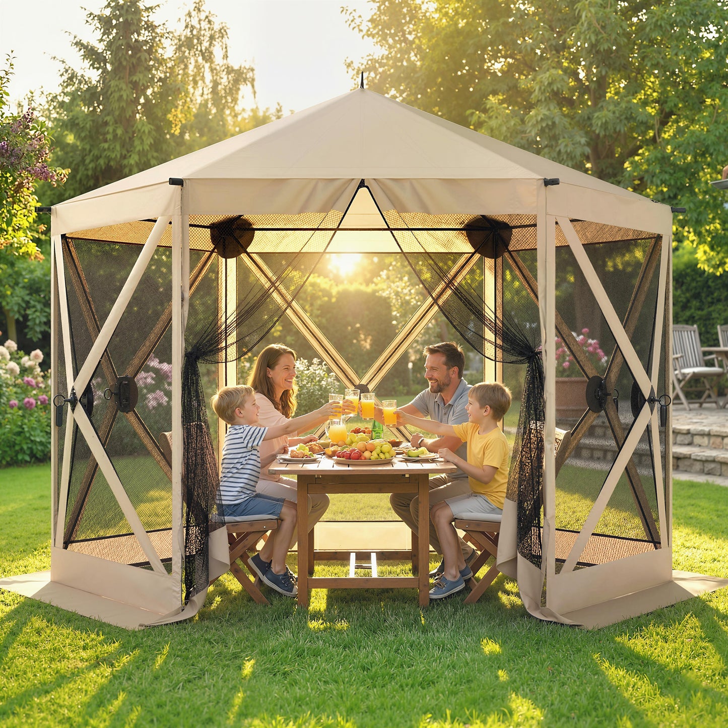 10x11 ft Pop Up Gazebo Screen Tent with Carry Bag - Beige
