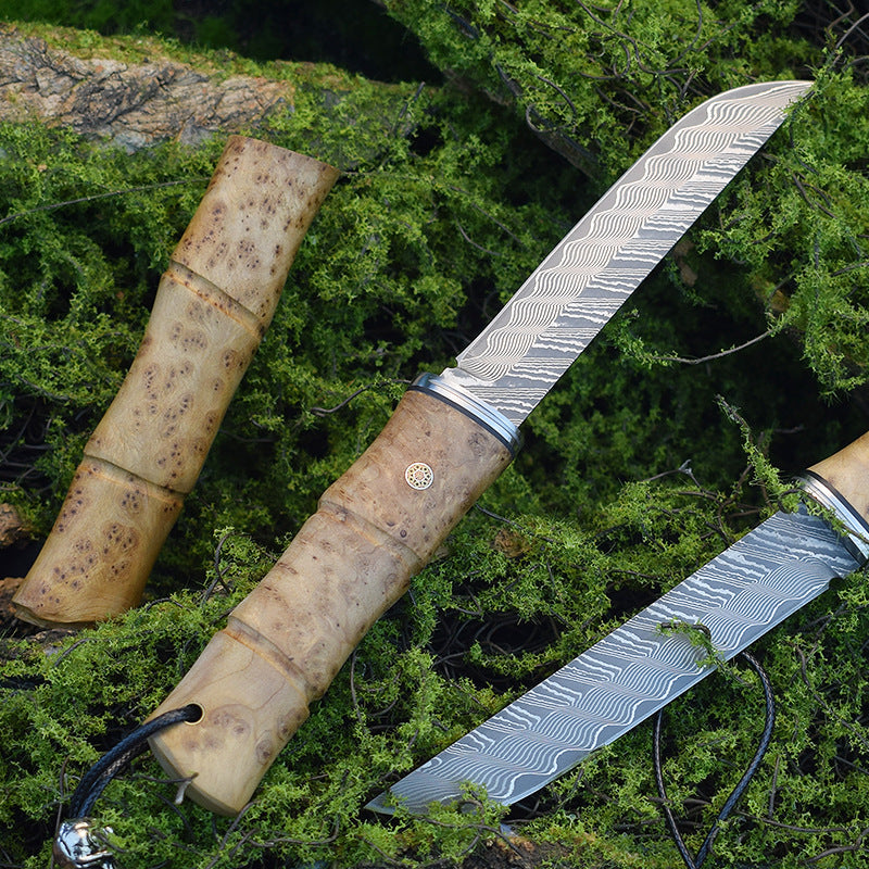 Handmade Damascus Steel Tactical Camping Knife with Red Shadow Wood Handle