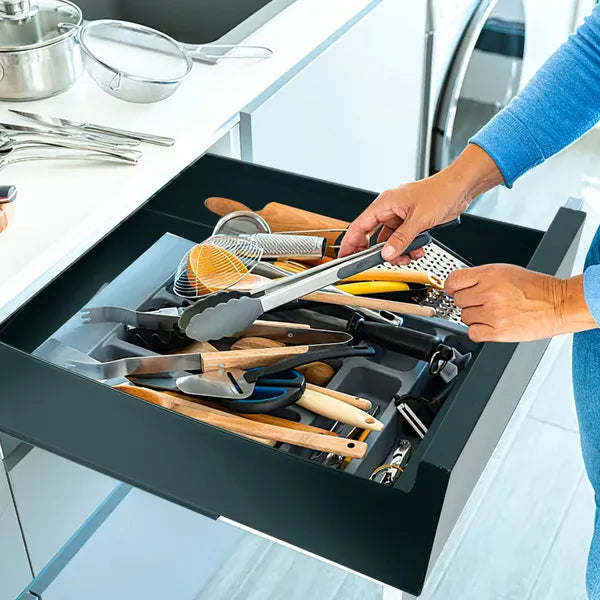 Pull-Out Cabinet Organizer - Carbon Steel Storage Drawer, Black