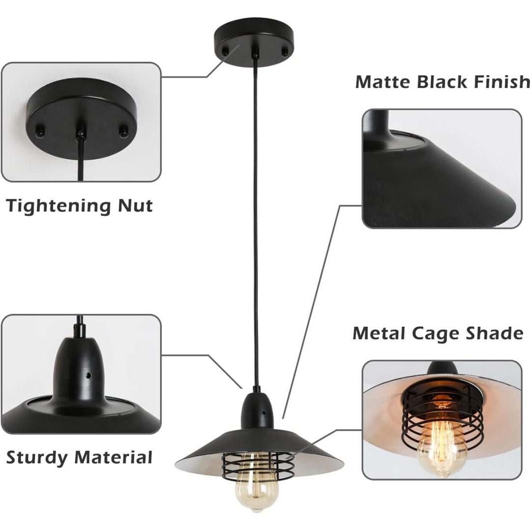 Farmhouse Vintage Pendant Light - Adjustable Black Metal Fixture for Kitchen & Dining