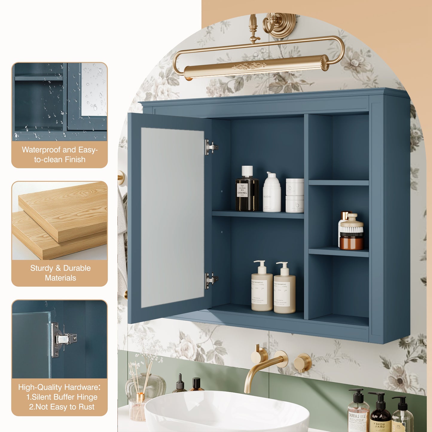 35'' x 28'' Wall Mounted Bathroom Storage Cabinet with Mirror - Indigo Blue
