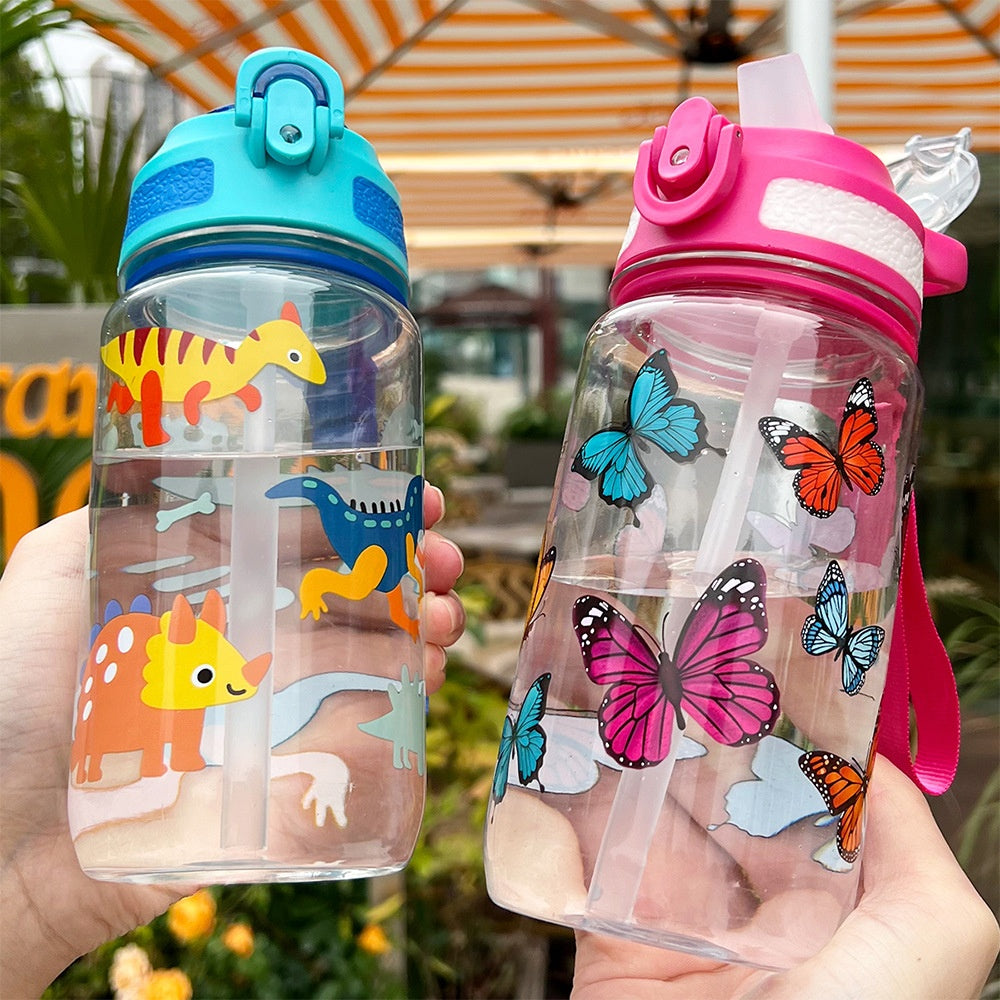 600ml Portable Cartoon Handle Drink Cup - Kids Travel Water Bottle