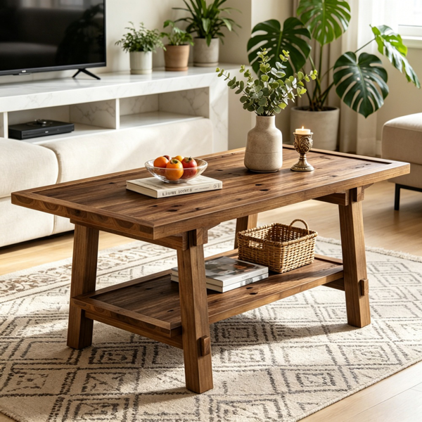 Solid Wood End Table with 2-Tier Design - 47"