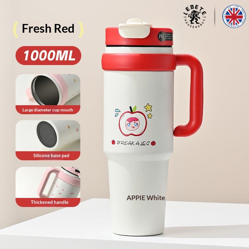 Large Capacity Thermal Insulation Cup with Straw - Stainless Steel Travel Mug