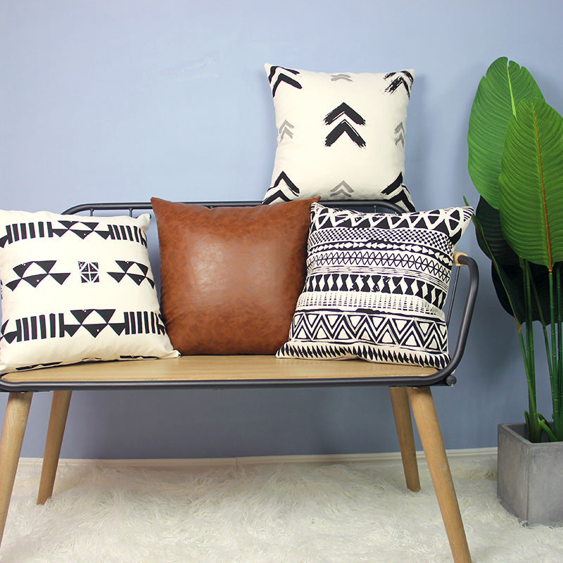 Luxury Geometric PU Leather Throw Pillow Cover - Modern Home Decor