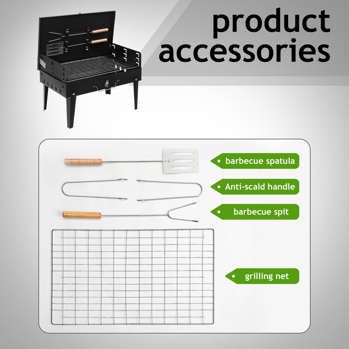 Portable Square Charcoal Grill with Adjustable Height - Black