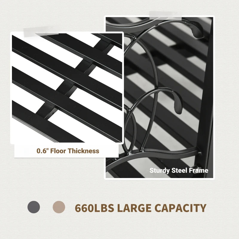 Metal Garden Bridge with 660 lbs Capacity, Safety Rail, Vine Motifs, Black