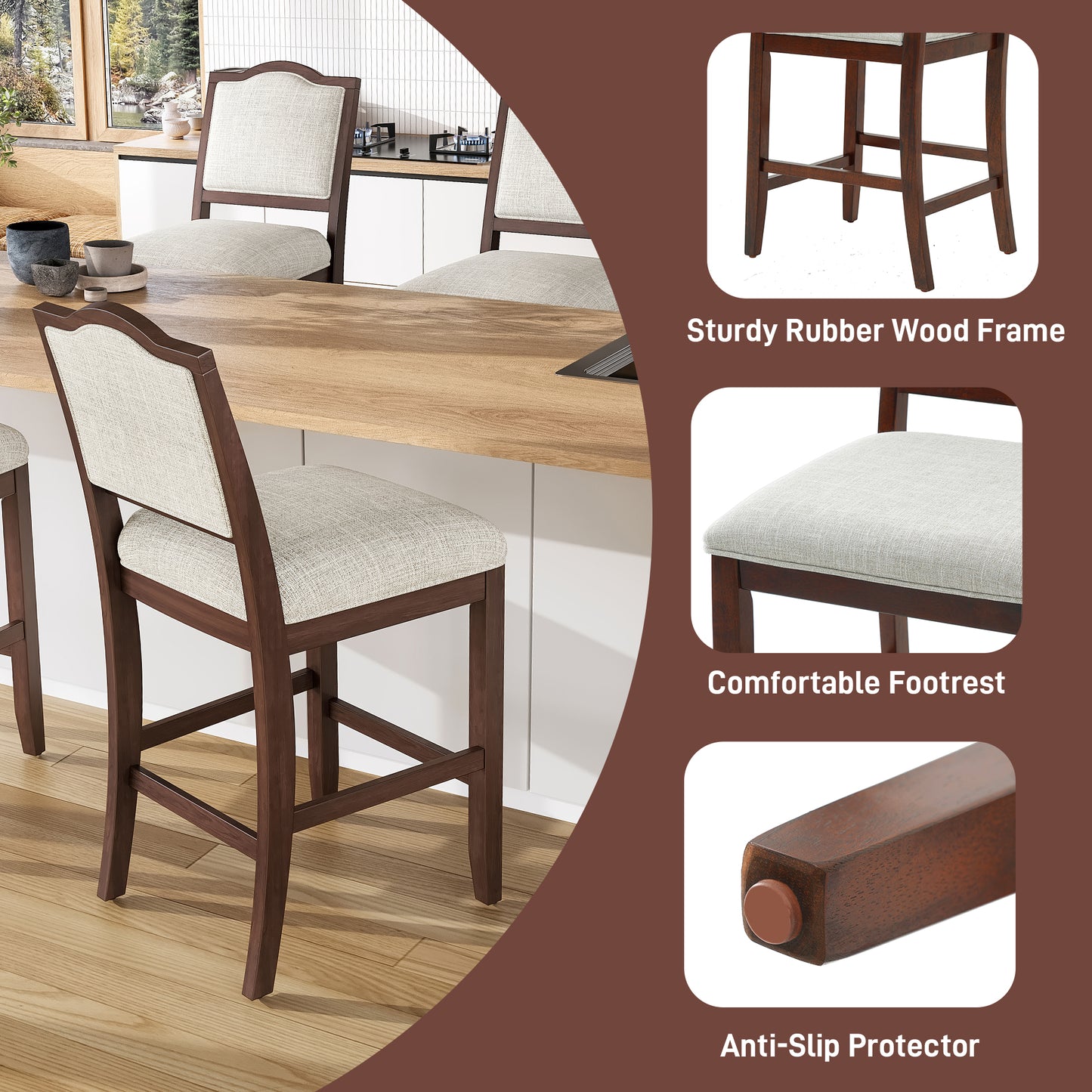Counter Height Bar Stools Set Of 2 - Rustic Pack With Rubber Wood