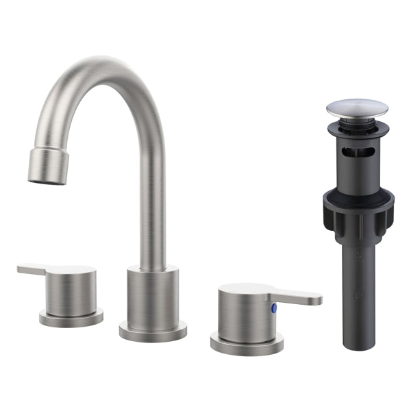 Brushed Nickel Bathroom Sink Faucet - 2 Handle, 8 Inch, 360° Swivel Spout