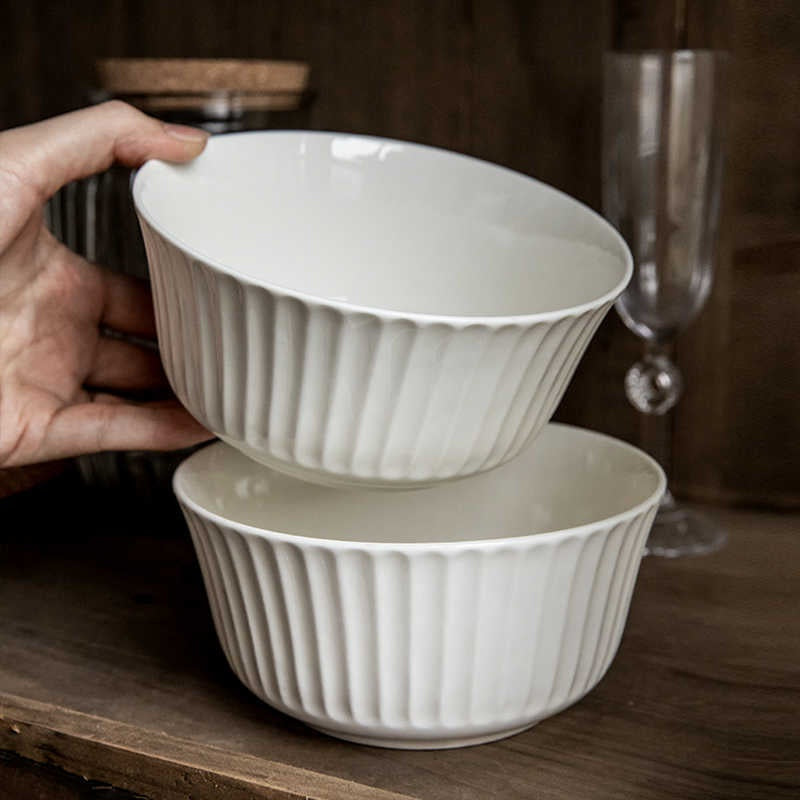 6-Inch Round Colored Glaze Ceramic Salad Bowl Set - White, 2 or 4 Pack